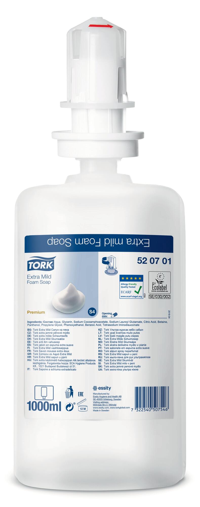 Tork skumsæbe extra mild S4 1 l. 520701